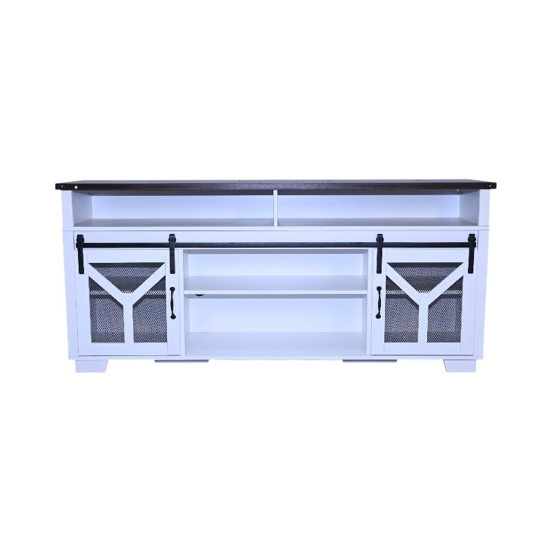 White Walnut Media Storage Cabinet with LED Light Strips Q19468