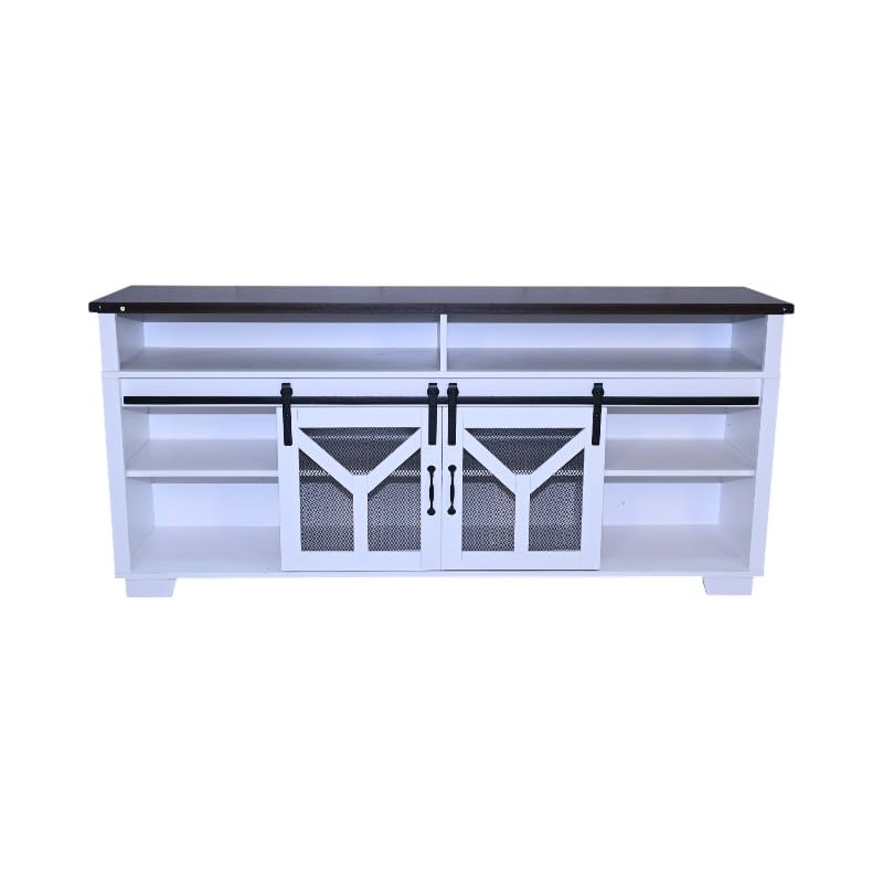 White Walnut Media Storage Cabinet with LED Light Strips Q19468
