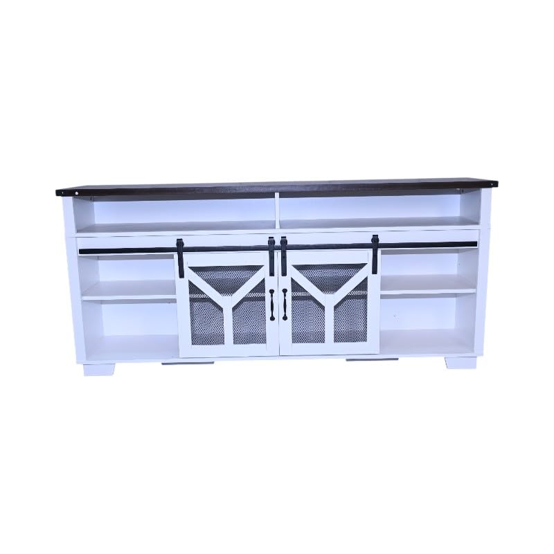 White Walnut Media Storage Cabinet with LED Light Strips Q19468