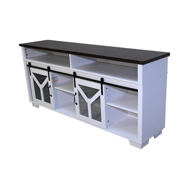White Walnut Media Storage Cabinet with LED Light Strips Q19468