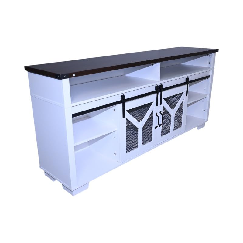 White Walnut Media Storage Cabinet with LED Light Strips Q19468