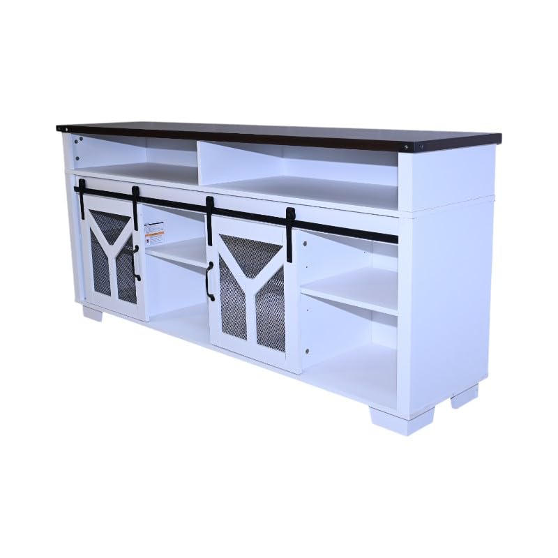 White Walnut Media Storage Cabinet with LED Light Strips Q19468