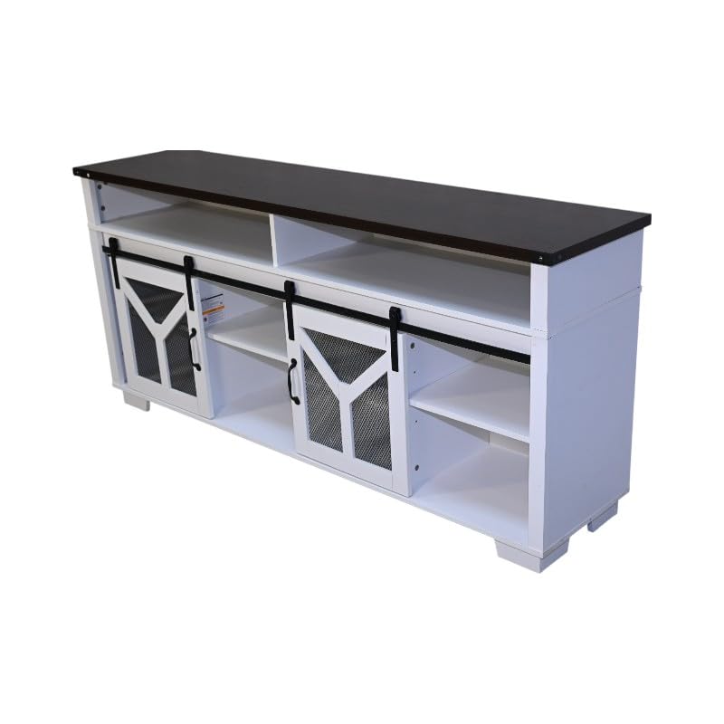 White Walnut Media Storage Cabinet with LED Light Strips Q19468