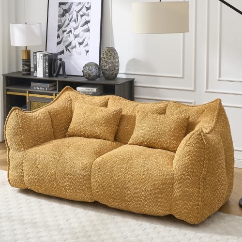 Yellow 2 Seat Foam Stuffed Beanbag Chair G9686