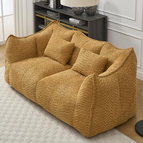 Yellow 2 Seat Foam Stuffed Beanbag Chair G9686