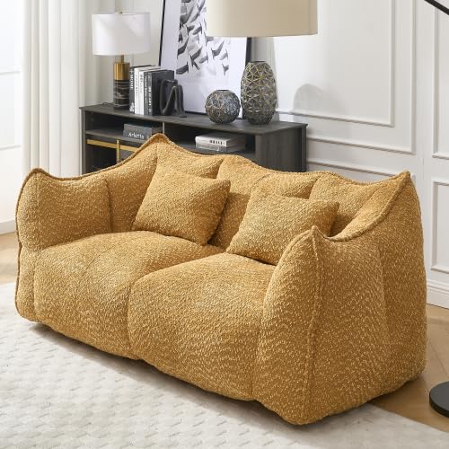 Yellow 2 Seat Foam Stuffed Beanbag Chair G9686