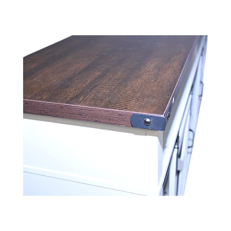 White Walnut Media Storage Cabinet with LED Light Strips Q19468