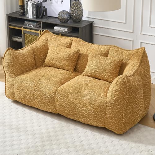 Yellow 2 Seat Foam Stuffed Beanbag Chair G9686