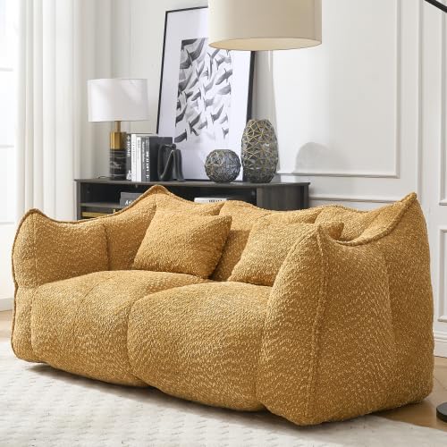 Yellow 2 Seat Foam Stuffed Beanbag Chair G9686