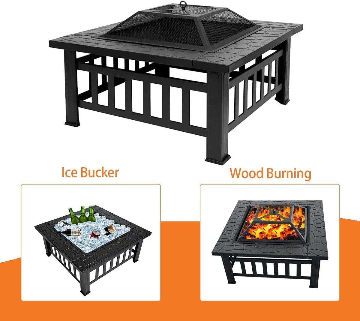32 Inch Square Metal Wood Burning Fire Pit E202873