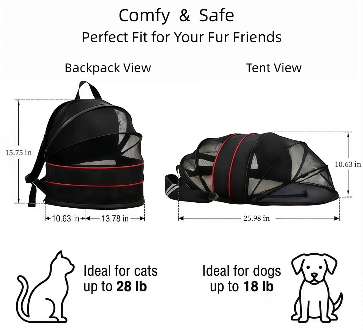 Expandable Dog Backpack Carrier with Breathable Front Opening-Black I214550