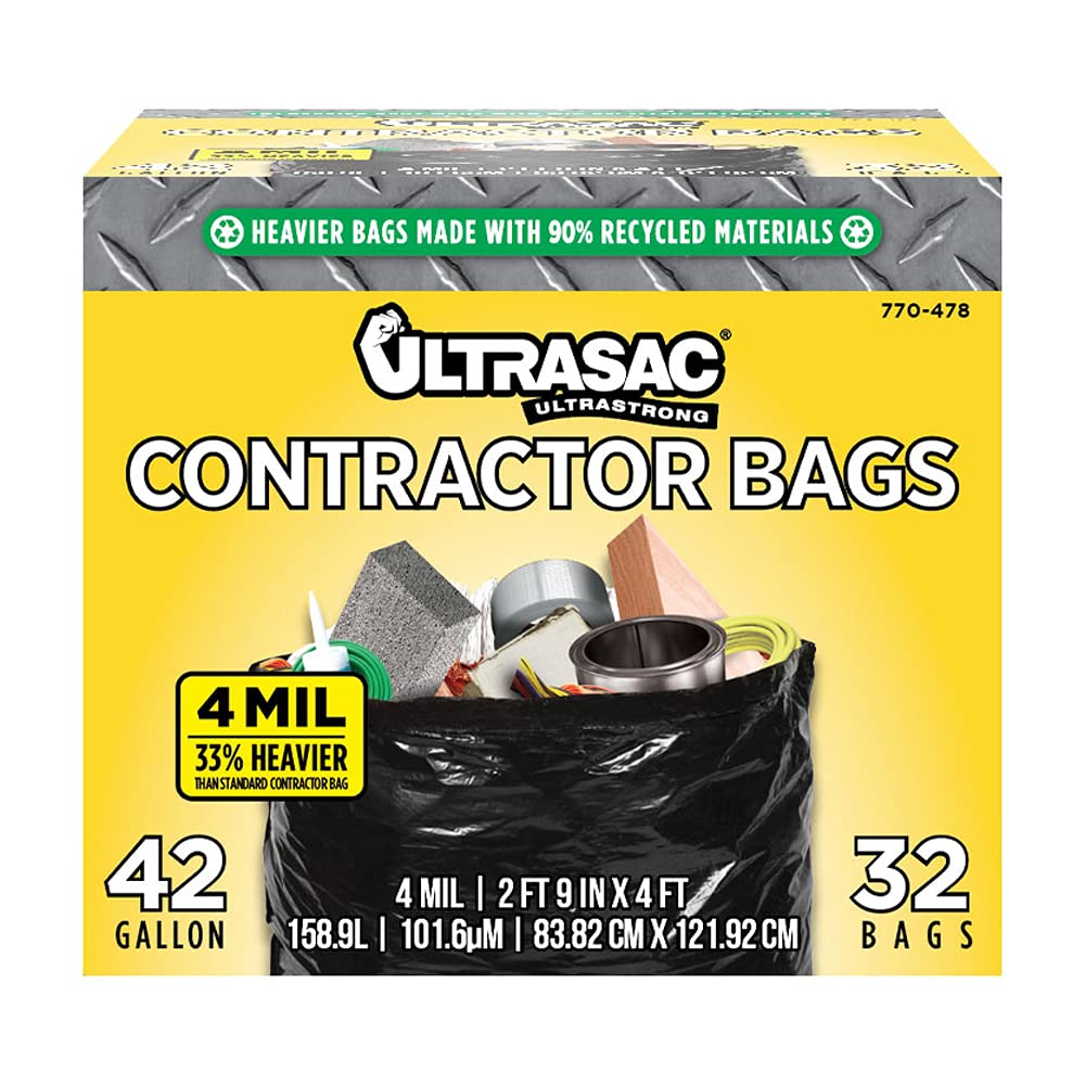 42 Gallons 4 Mil Heavy Duty Contractor Bags 32 Pack with Ties X1515