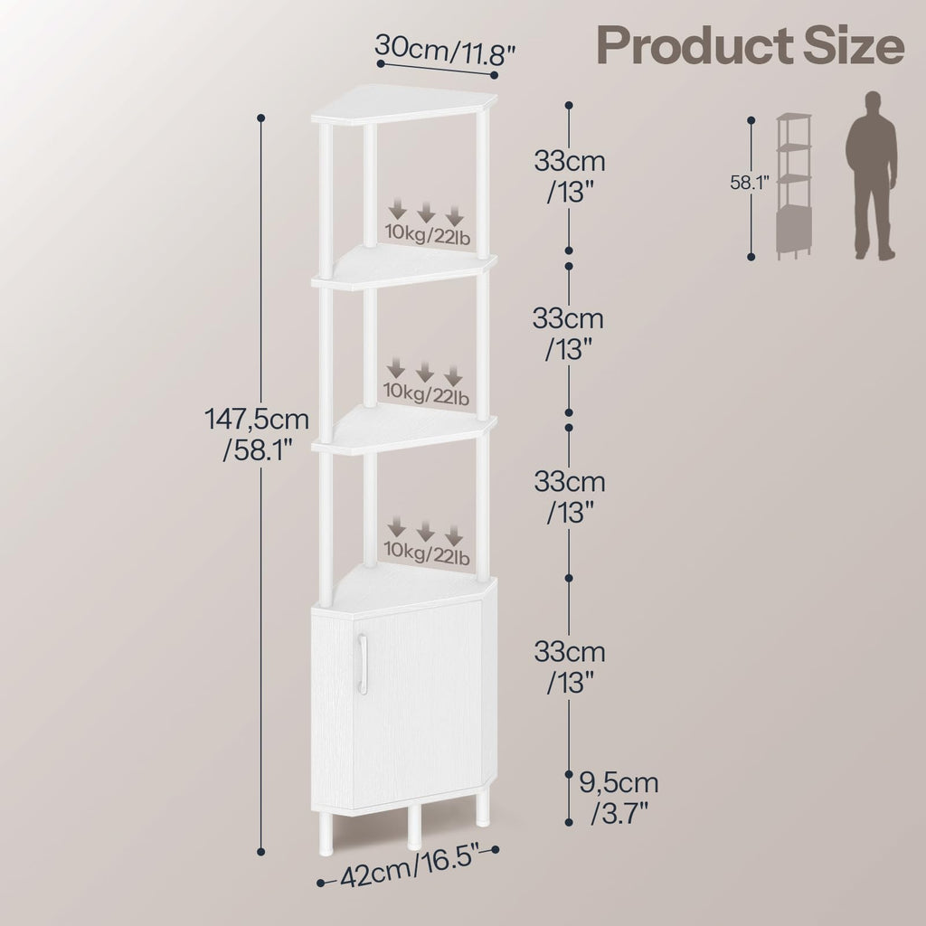White 5-Tier Corner Cabinet with Doors D8989