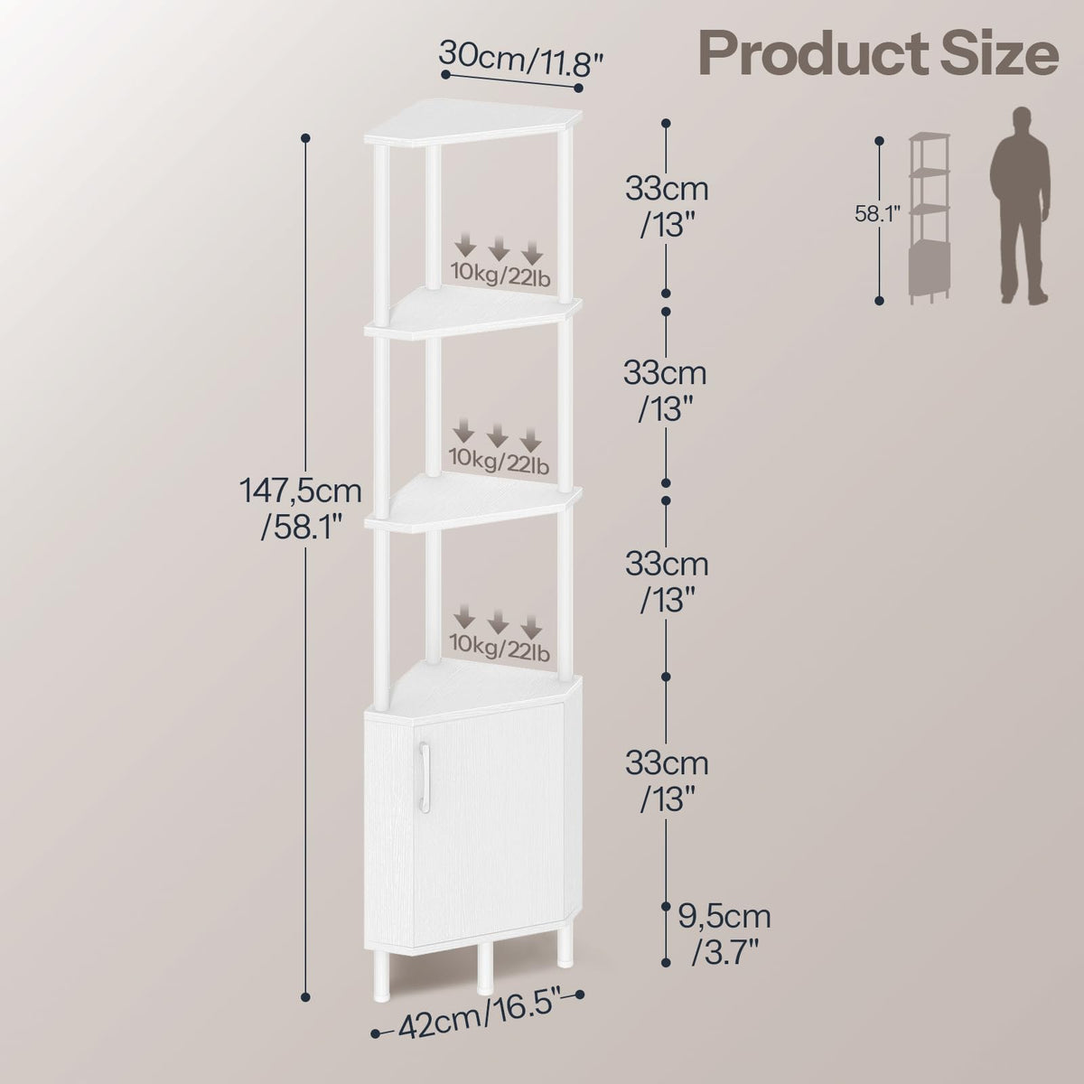 White 5-Tier Corner Cabinet with Doors D8989