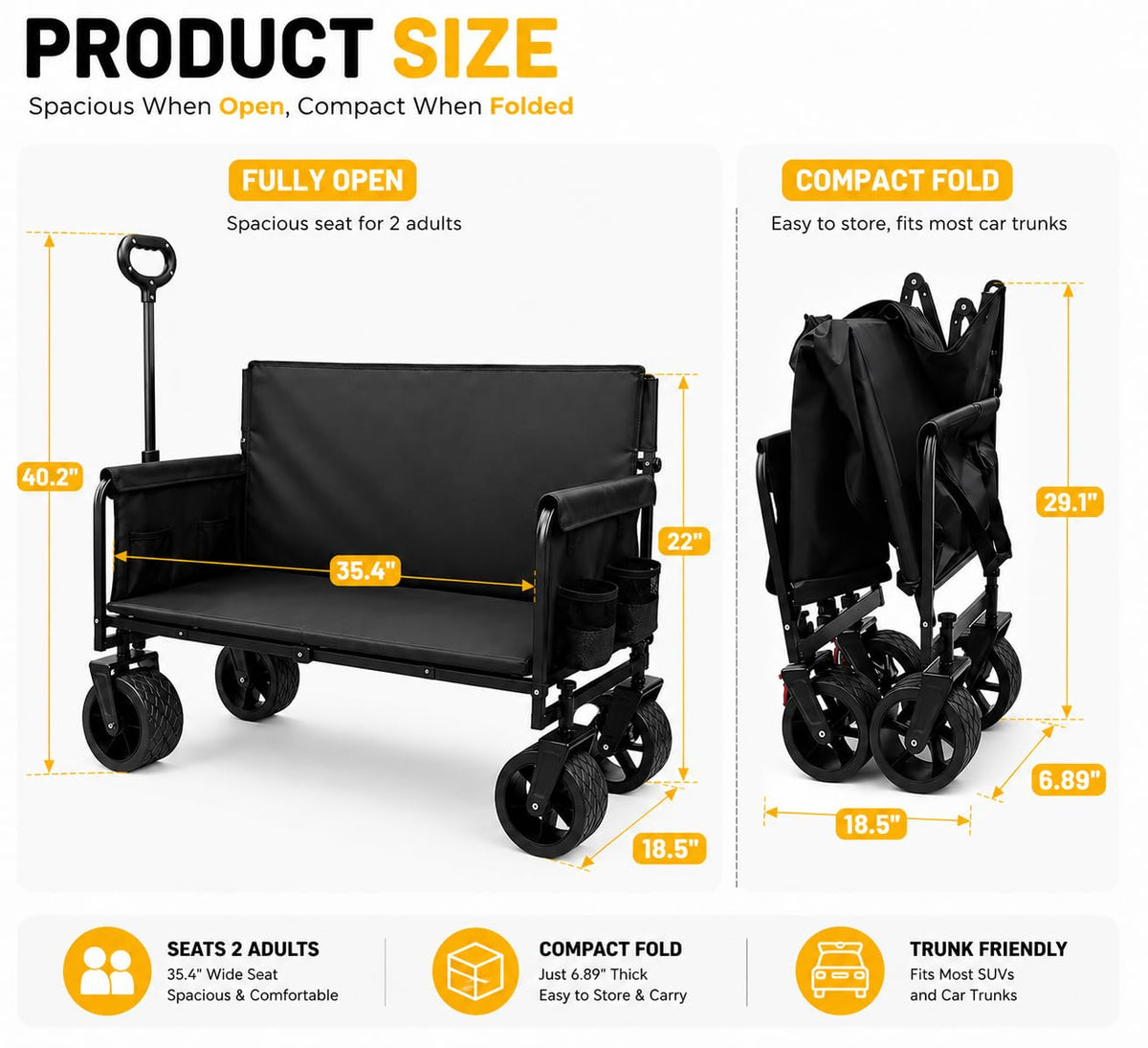 Collapsible Wagon Cart with Wheels 240L Capacity M50179