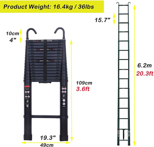 20.3ft Aluminum Telescoping Ladder with Roof Hooks I39661