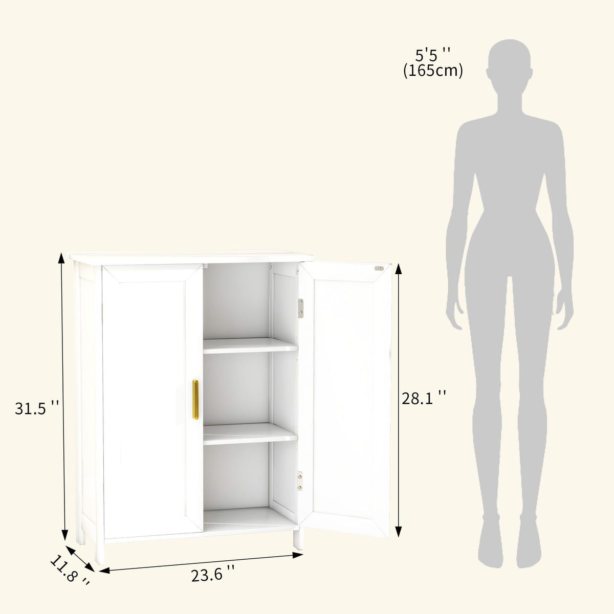 White 2 Door Bathroom Floor Storage Cabinet S1781