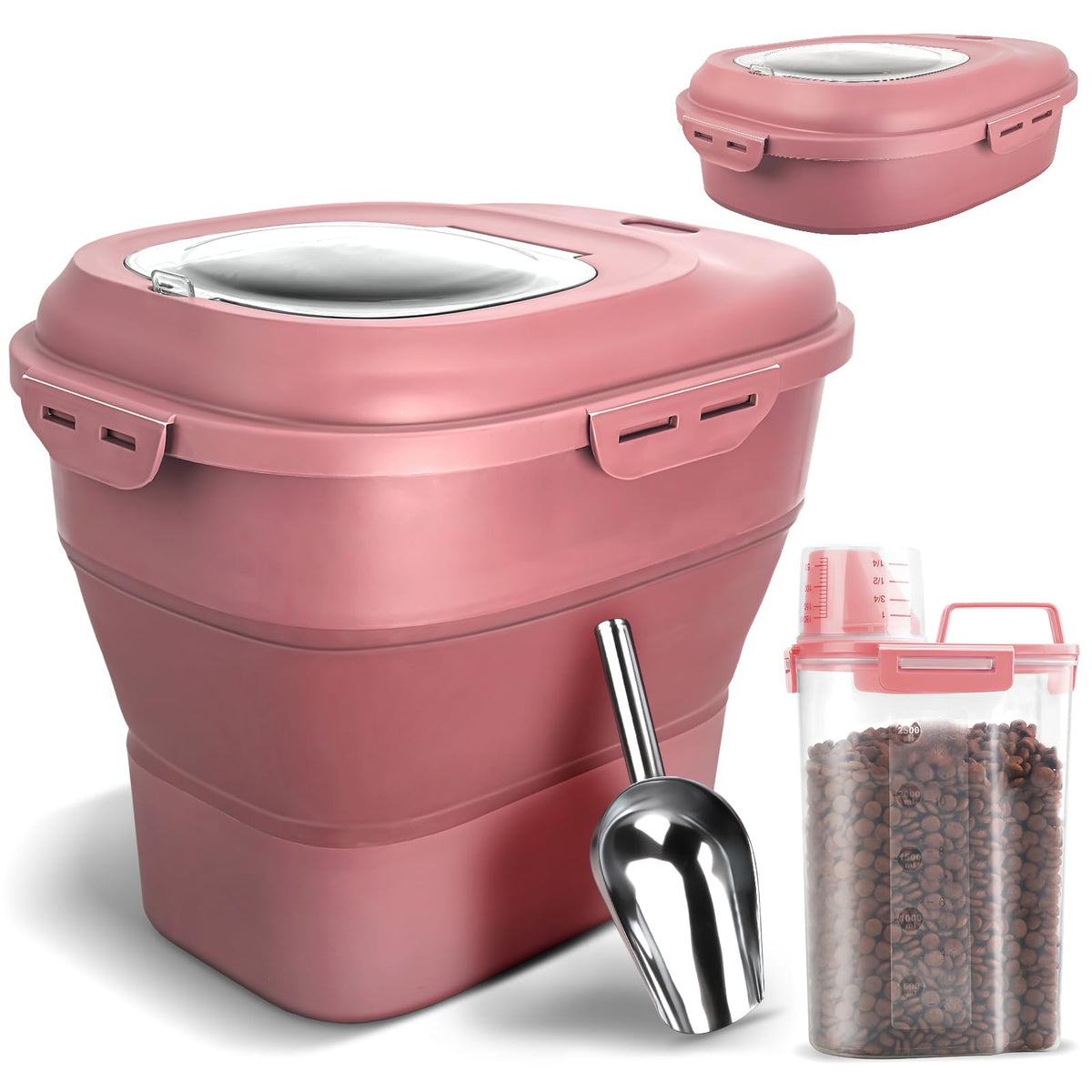 Airtight Collapsible Pet Food Storage Container with Scoop L128964