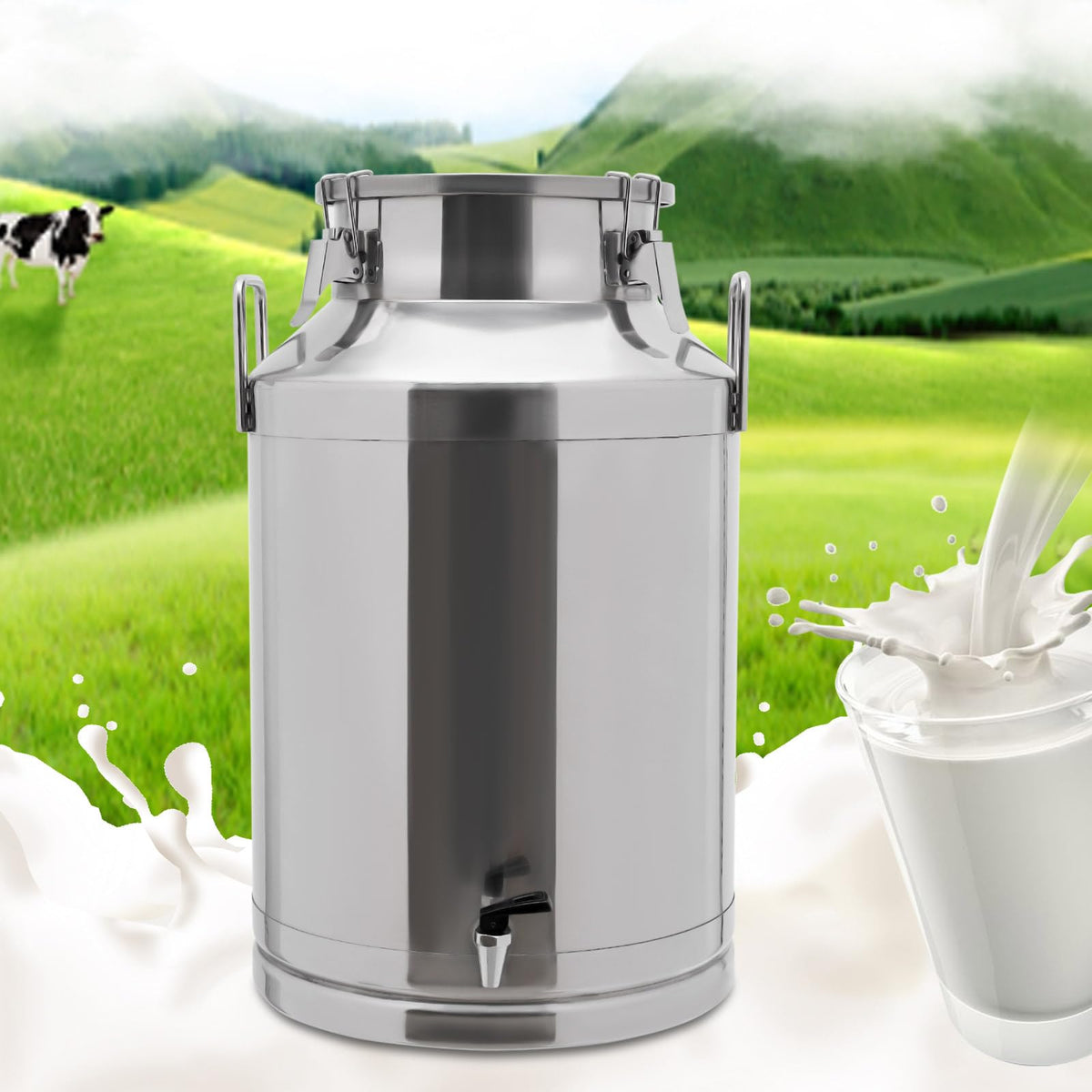 60L Stainless Steel Milk Can with Faucet and Sealed Lid H75425