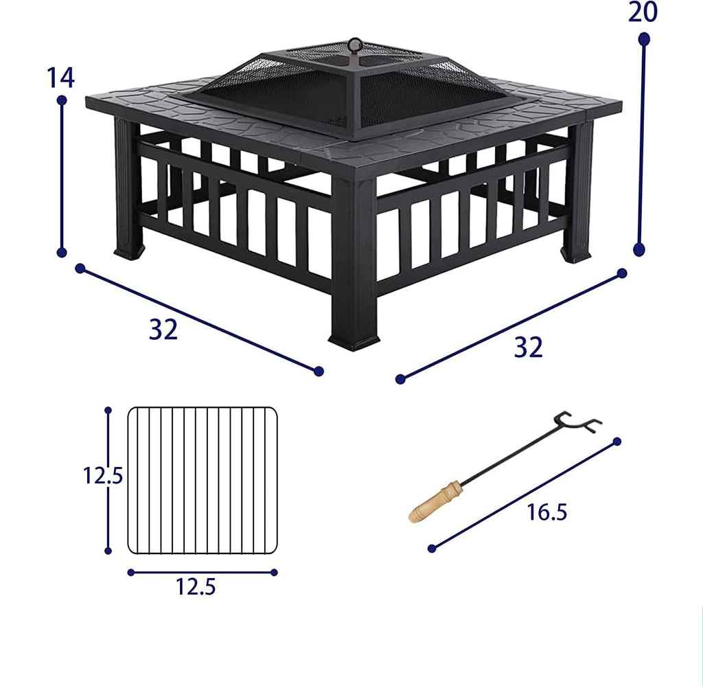 32 Inch Square Metal Wood Burning Fire Pit E202873