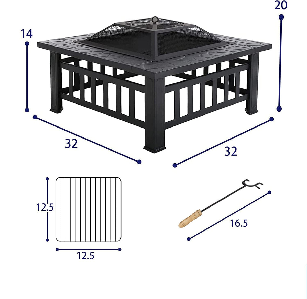 32 Inch Square Metal Wood Burning Fire Pit E202873