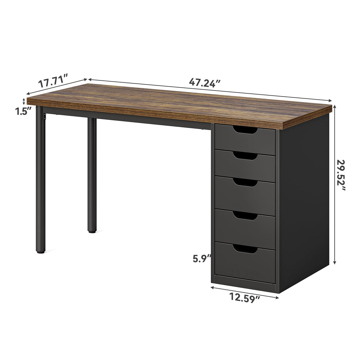47 Inch Computer Desk with 5 Drawers Metal Frame B5924