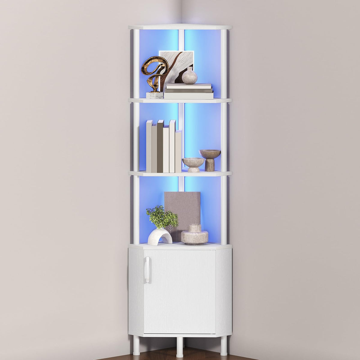 White 5-Tier Corner Cabinet with Doors D8989
