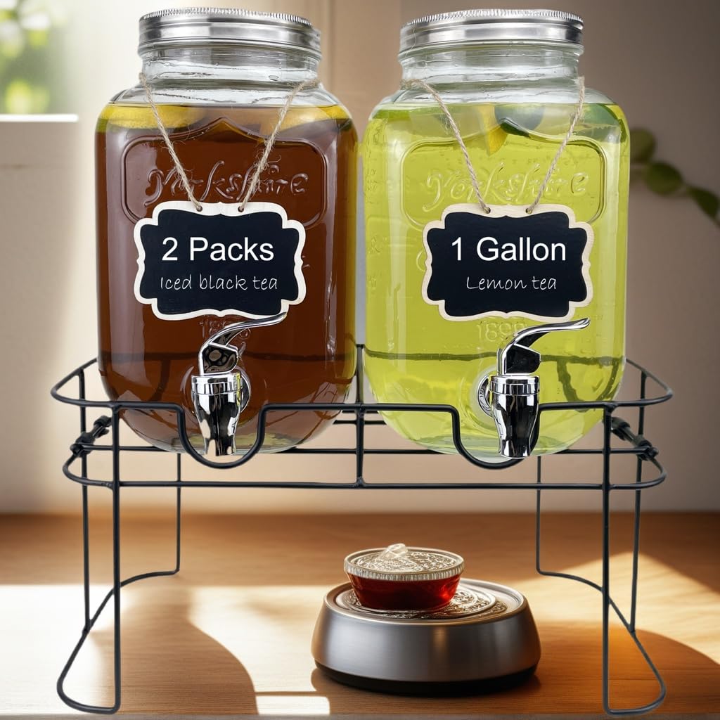 1 Gallon Glass Drink Dispenser with Spigot, 2 Packs V5471