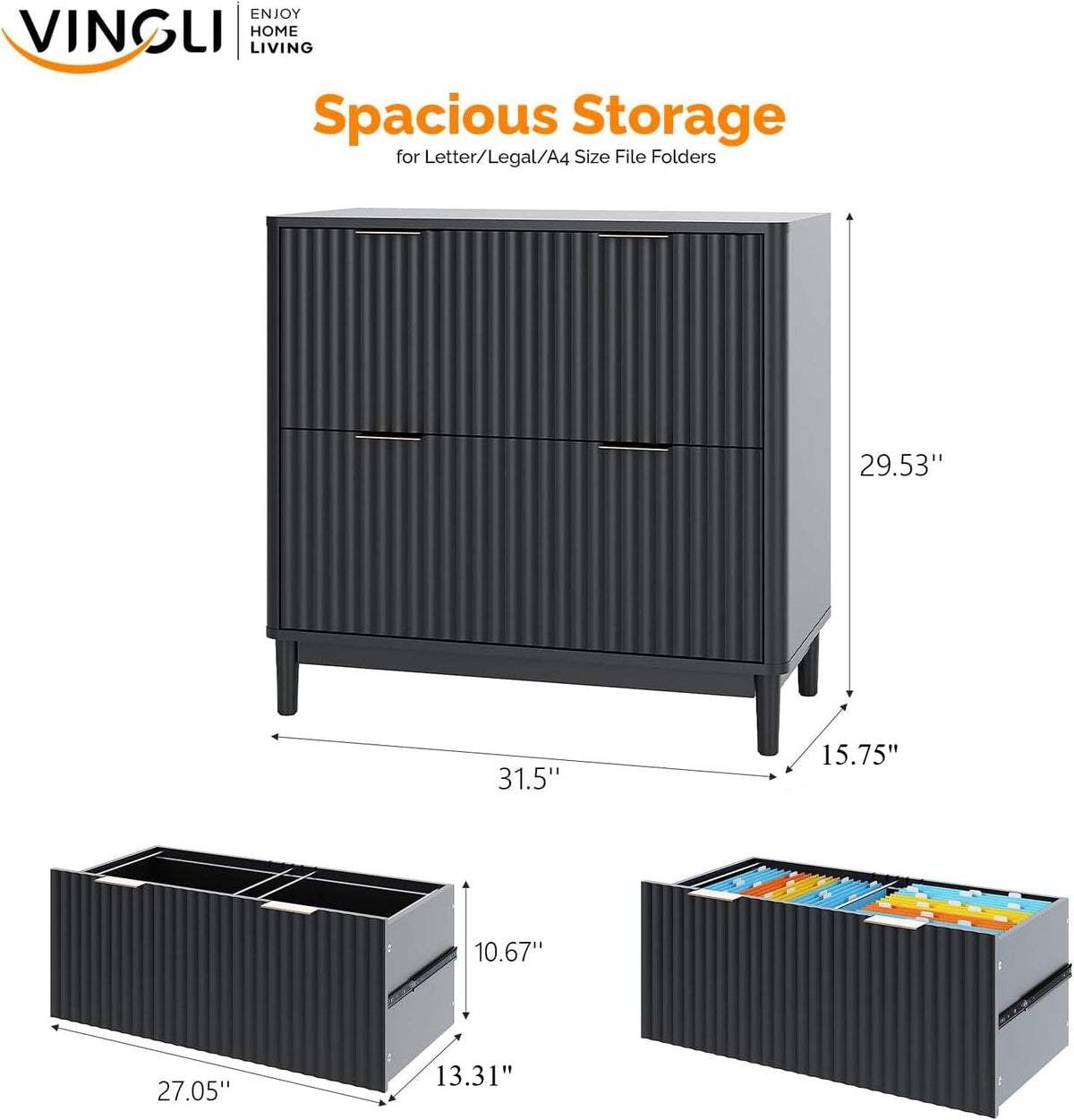 Black 2 Drawer Wood File Cabinet E53658