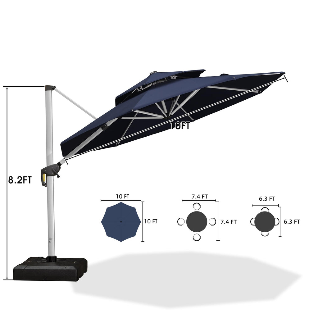 Navy Blue 10 FT Cantilever Patio Umbrella with Base D1256
