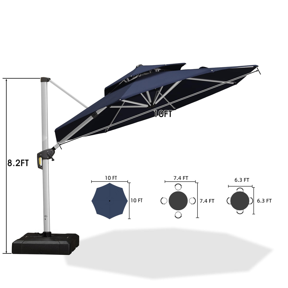 Navy Blue 10 FT Cantilever Patio Umbrella with Base D1256