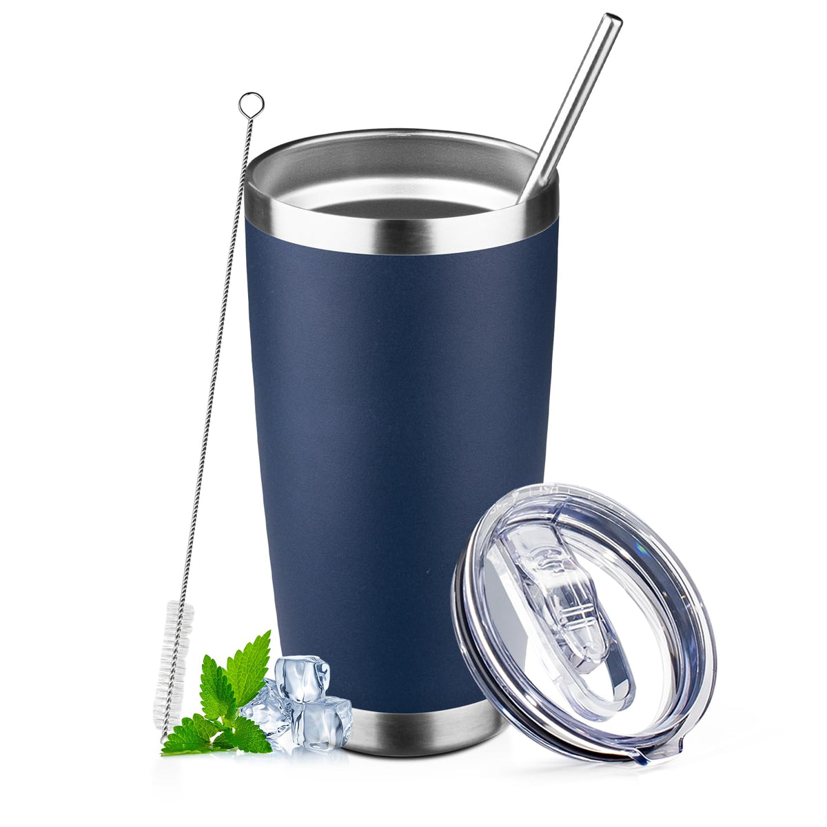20oz Navy Blue Stainless Steel Insulated Tumbler with Lid and Straw U461
