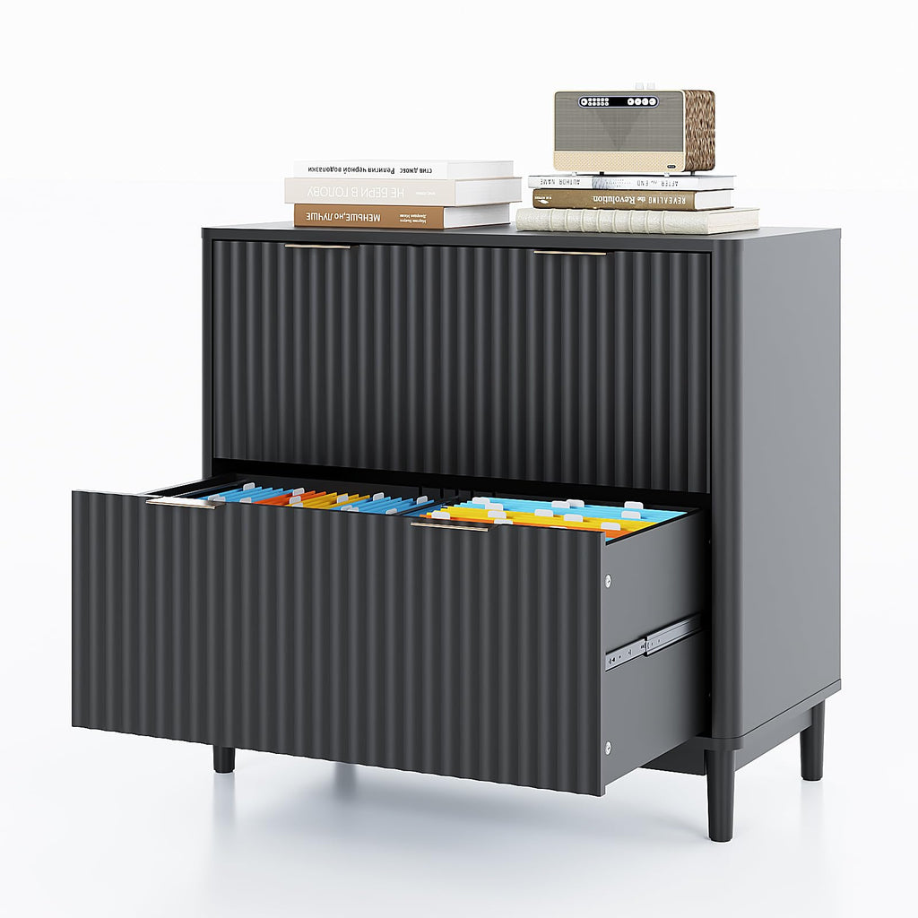 Black 2 Drawer Wood File Cabinet E53658