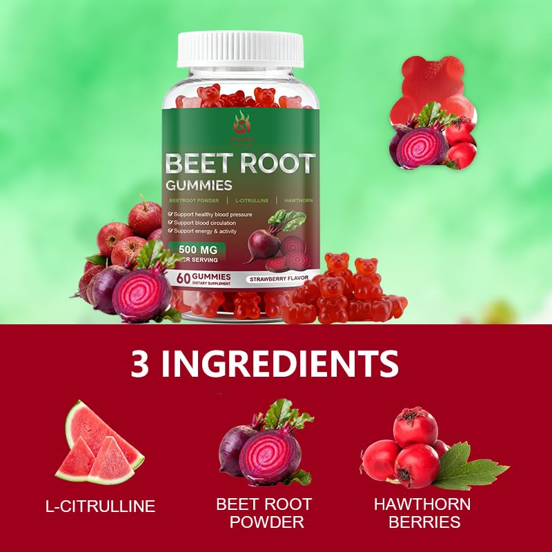 Beet Root Gummies 60 Chews Vegan Non-GMO Gluten Free Supplement N6301