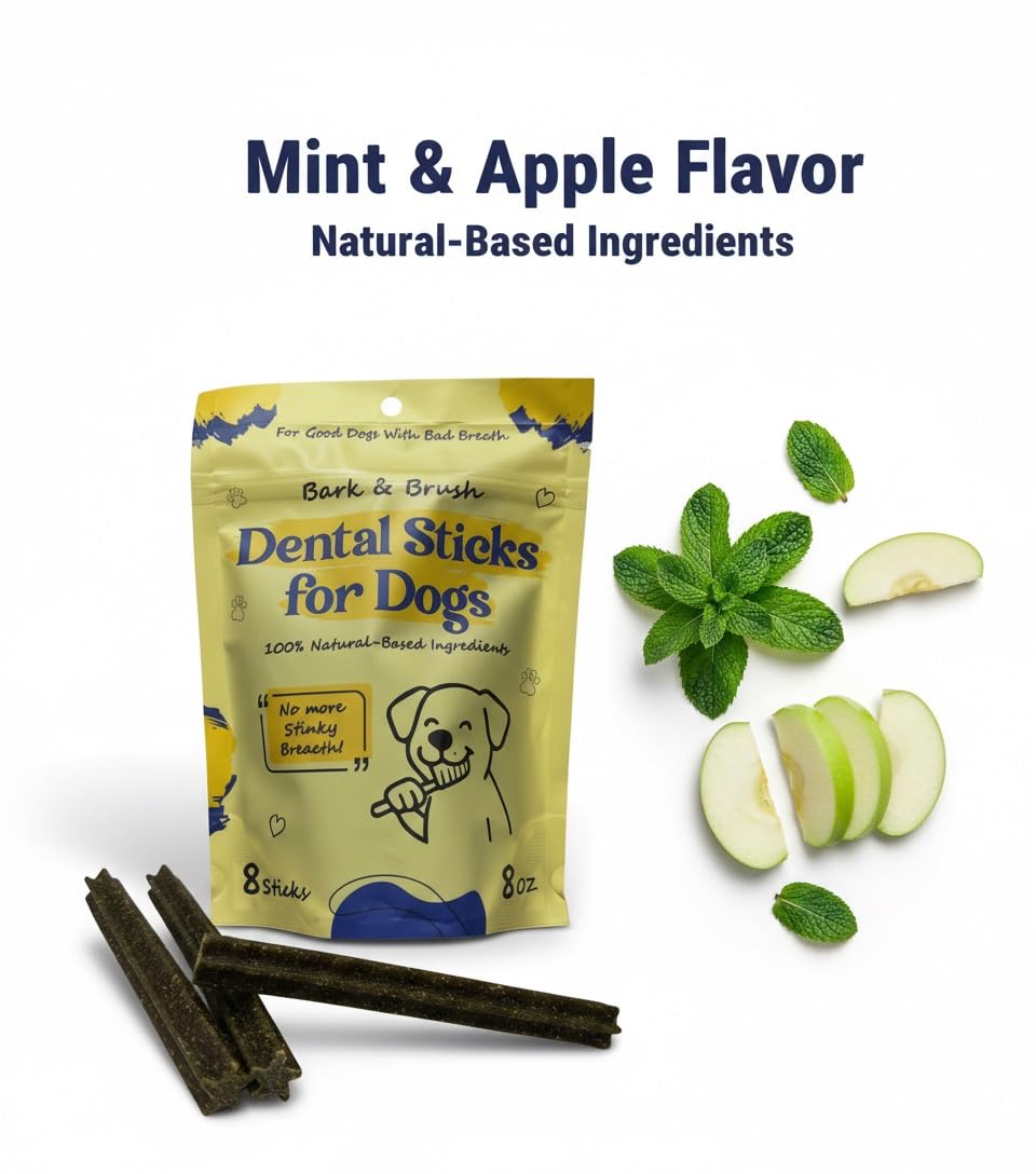 Natural Dental Chews for Dogs, Mint & Apple Flavor, 8 Count M193569