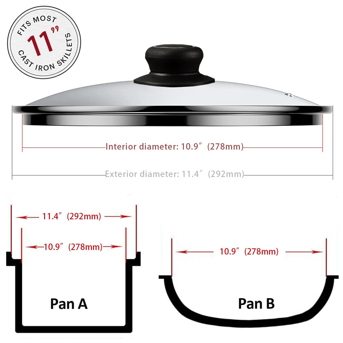 11 Inch Tempered Glass Pan Lid W301
