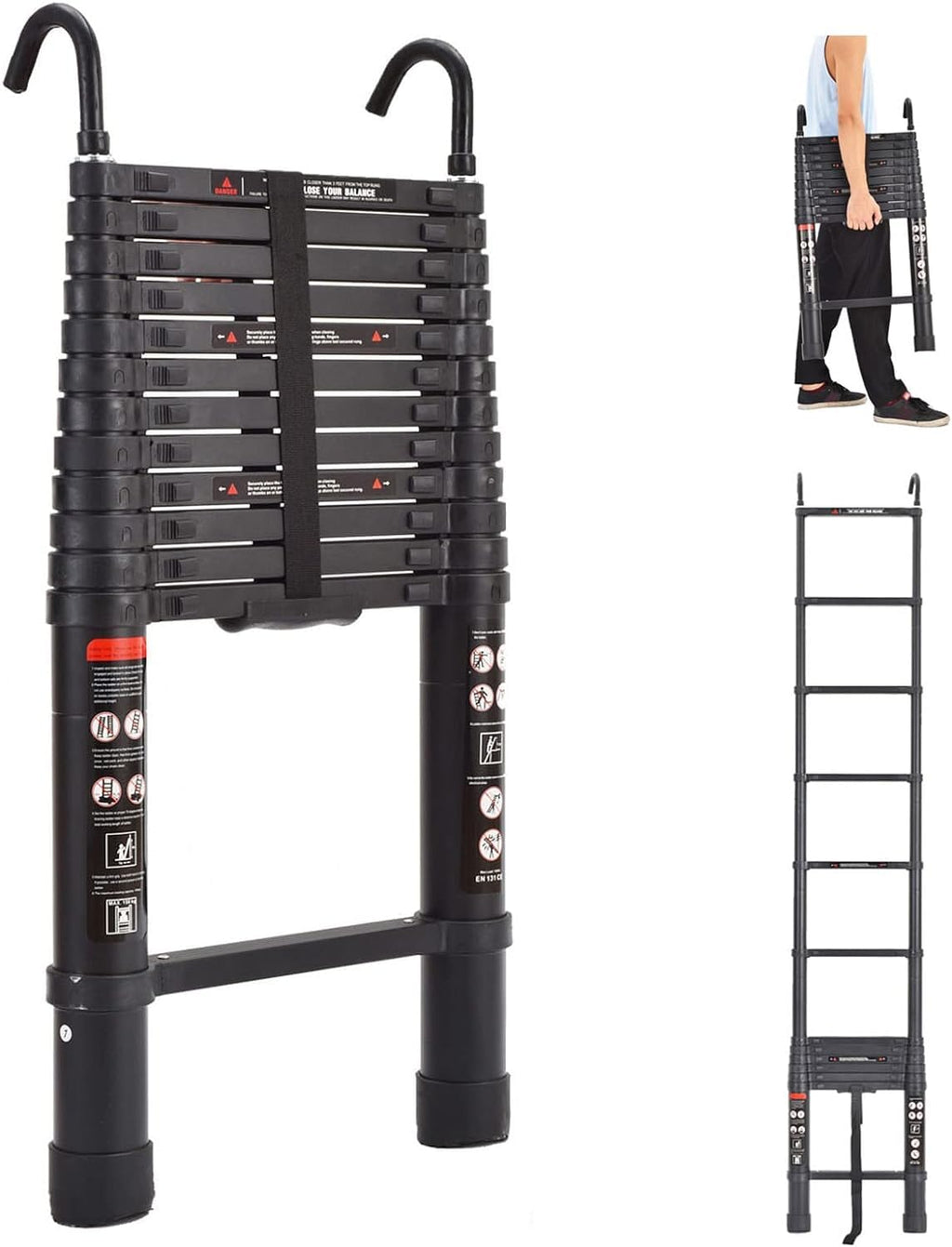 20.3ft Aluminum Telescoping Ladder with Roof Hooks I39661