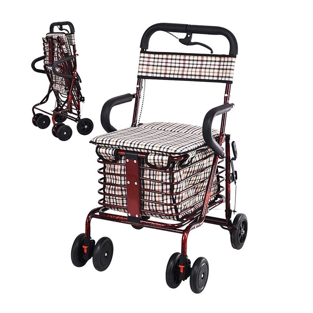 Folding Four Wheel Rollator Walker with Padded Seat Lockable Brakes I231833