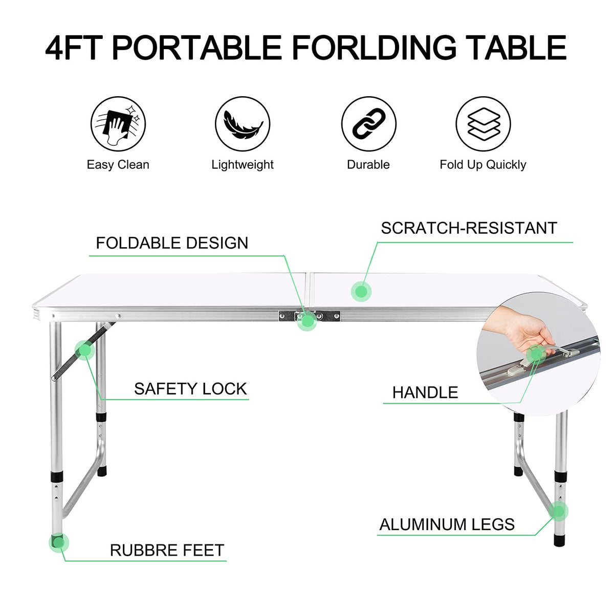 4 FT Aluminum Height Adjustable Folding Camping Table M109838