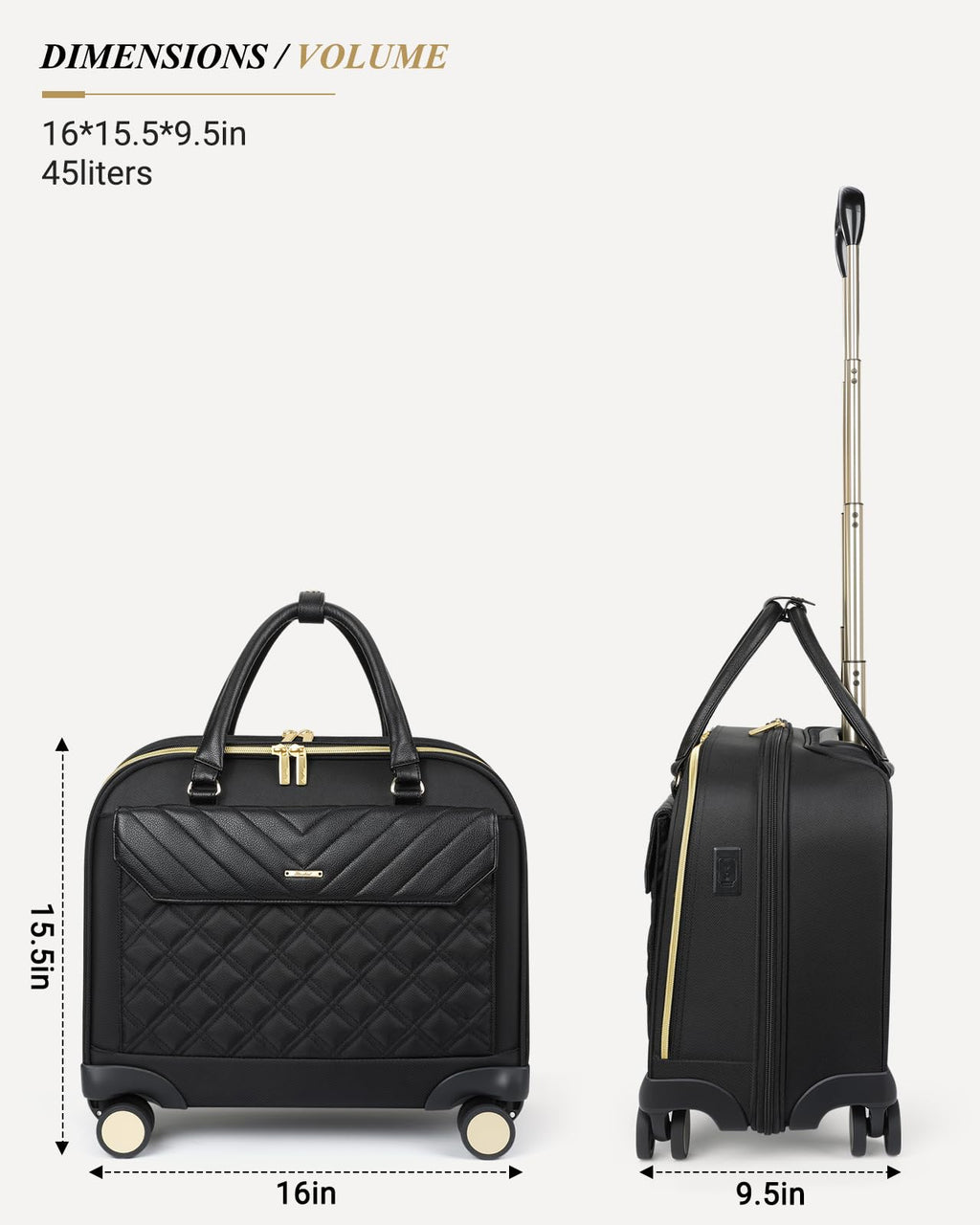 Rolling Laptop Bag for Women, 45L Wheeled Briefcase with USB Type-C Ports, Black Gold N294165
