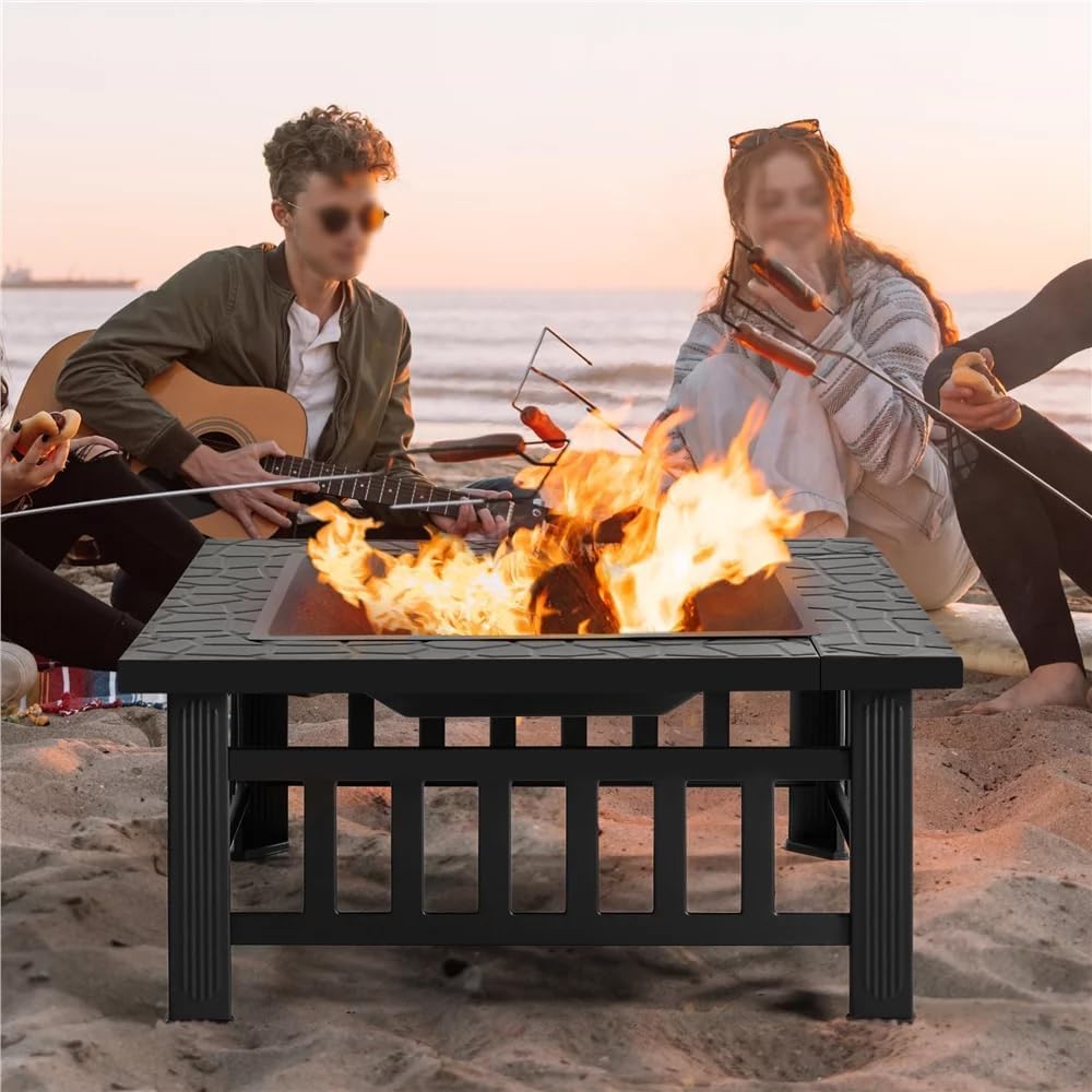 32 Inch Square Metal Wood Burning Fire Pit E202873