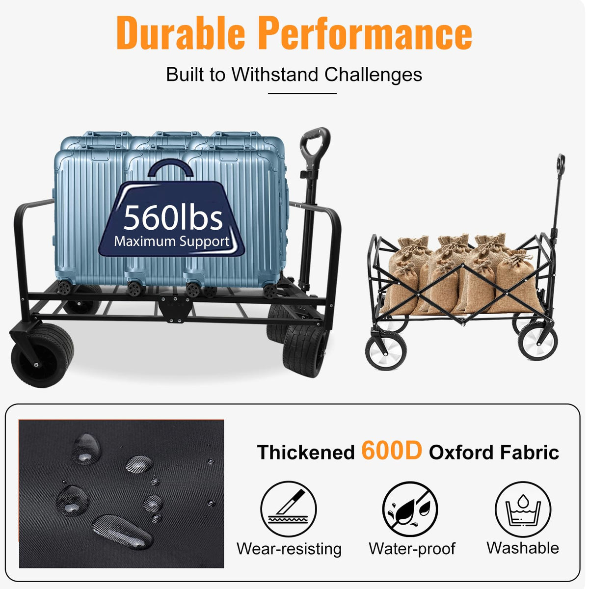 Collapsible Wagon Cart with Wheels 240L Capacity M50179