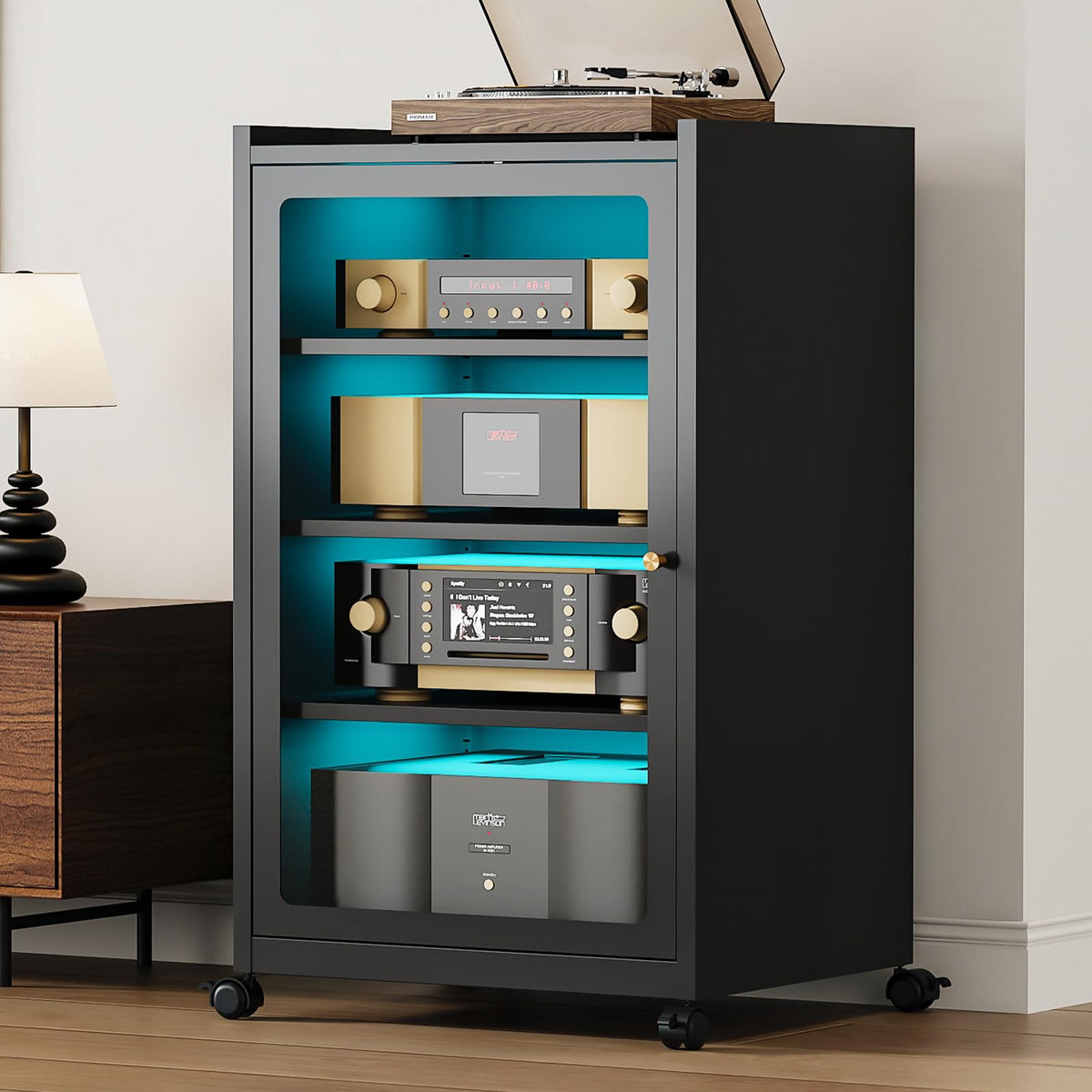 Black Media Cabinet with Glass Door Z56176