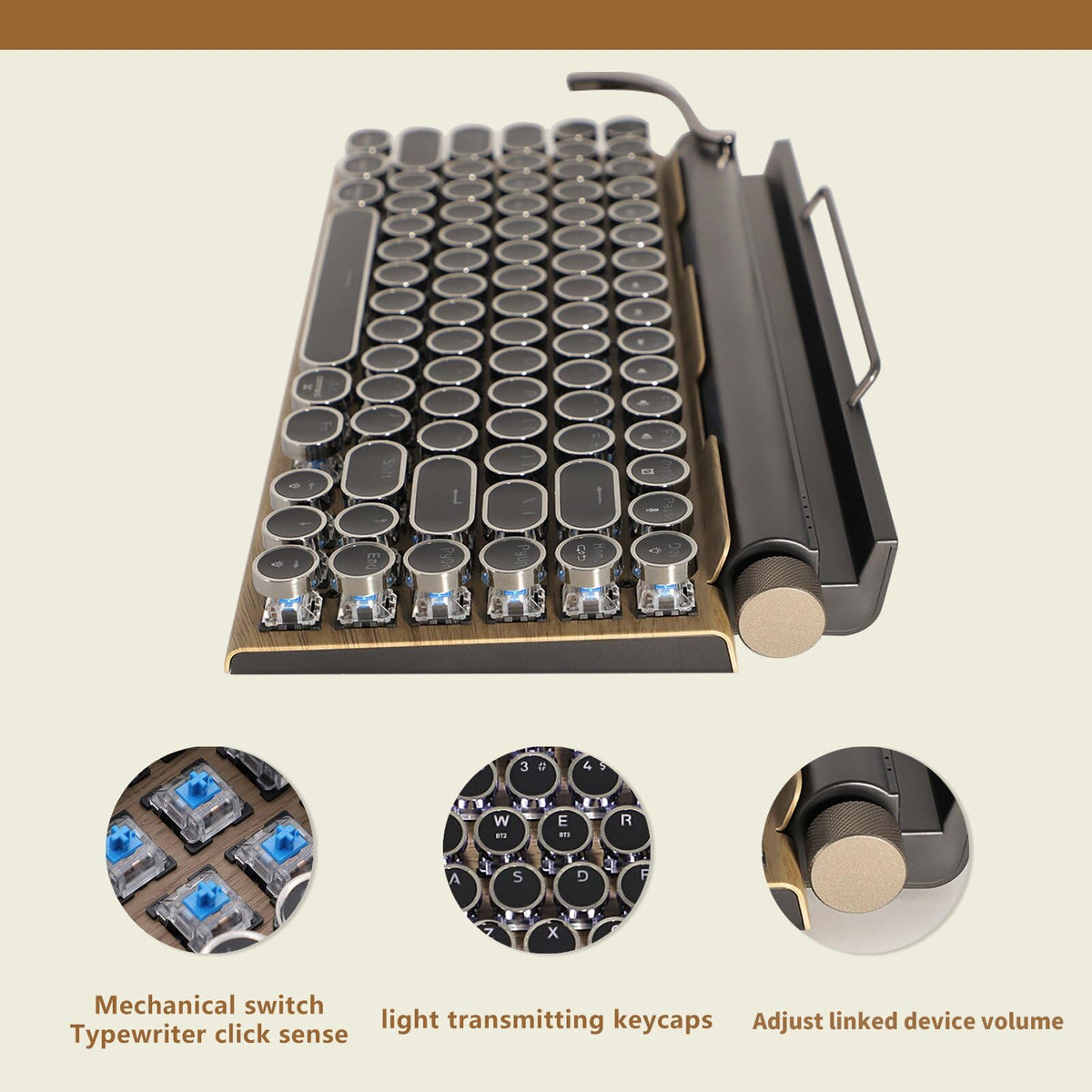 Retro Mechanical Keyboard LED Backlight 83 Keys Bluetooth 5.0 R93019