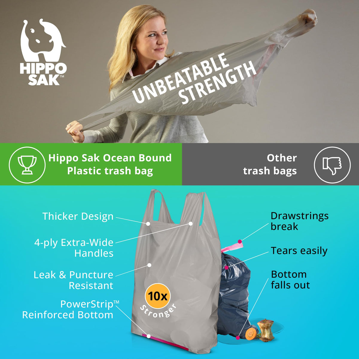 13 Gallon Recycled Plastic Tall Kitchen Trash Bags 45 Count R5988