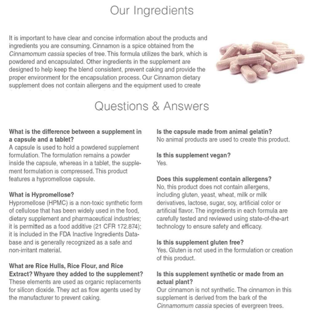 Cinnamon Supplement 1000mg 400 Vegetarian Capsules V698946