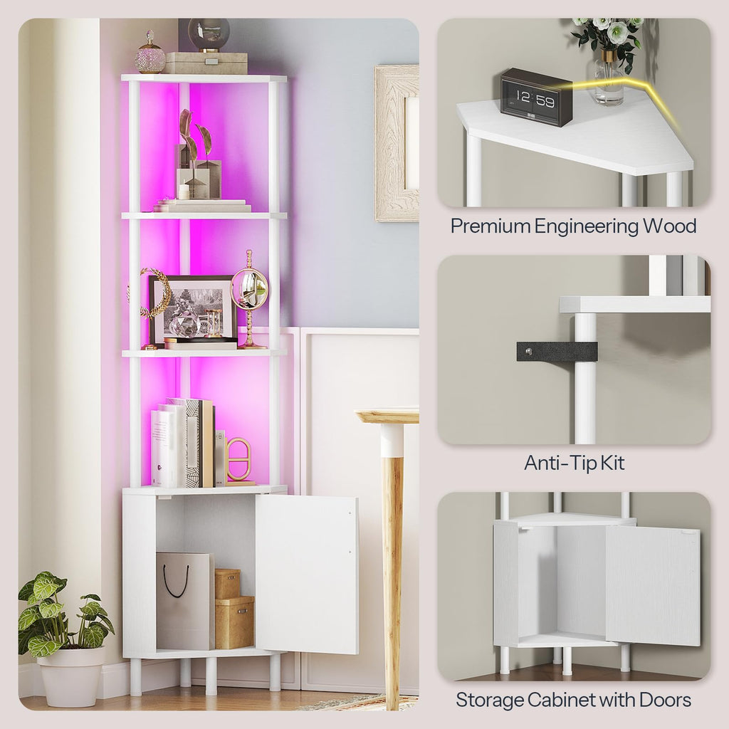 White 5-Tier Corner Cabinet with Doors D8989