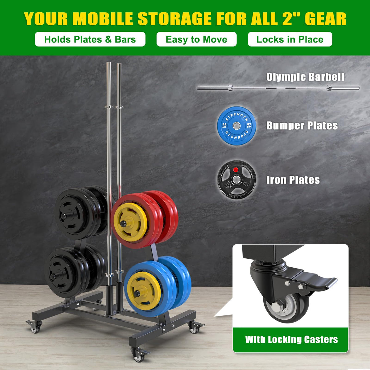 2" Olympic Weight Plate Tree Rack and Barbell Holders O3823
