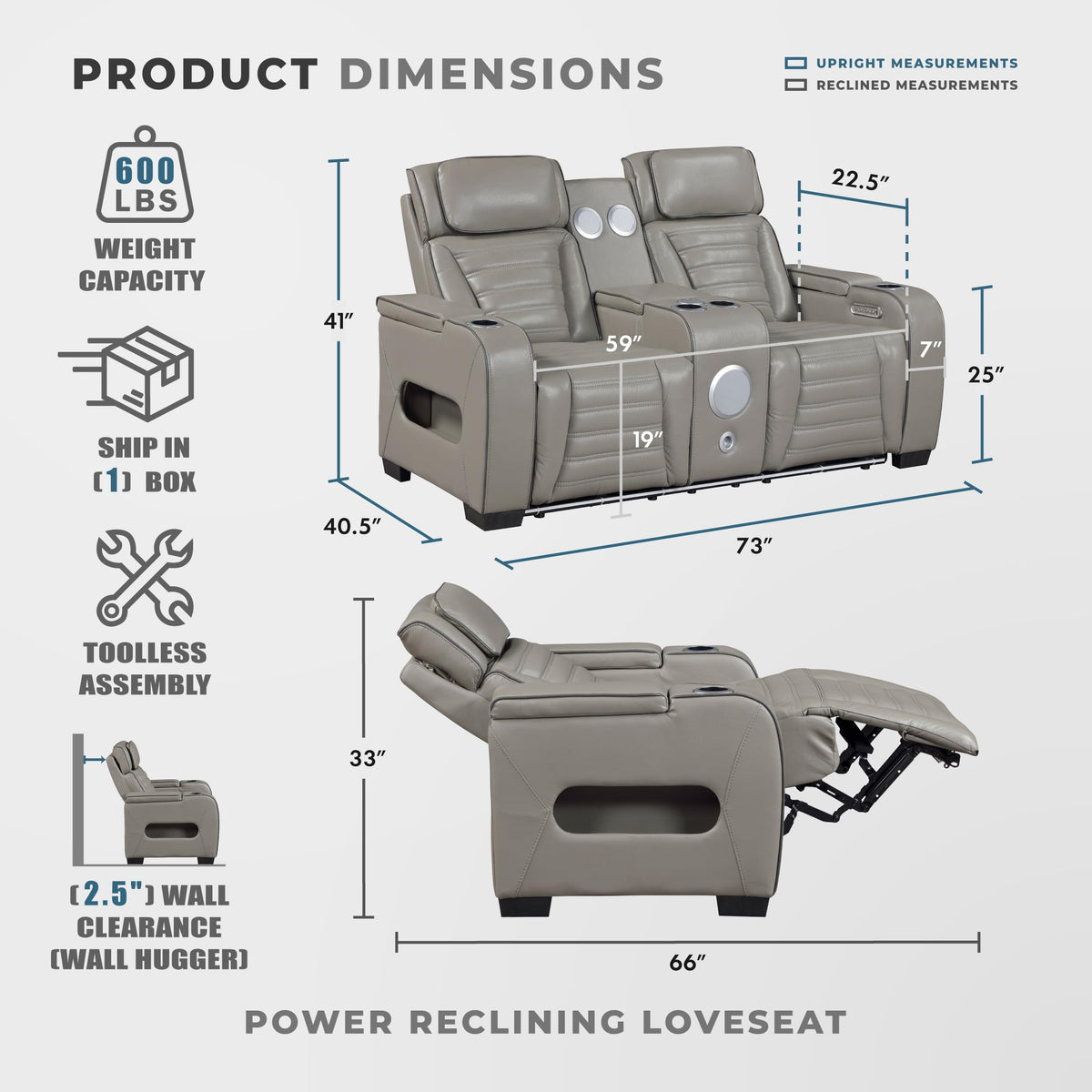 Gray Top Grain Leather Match Double Reclining Loveseat C51806