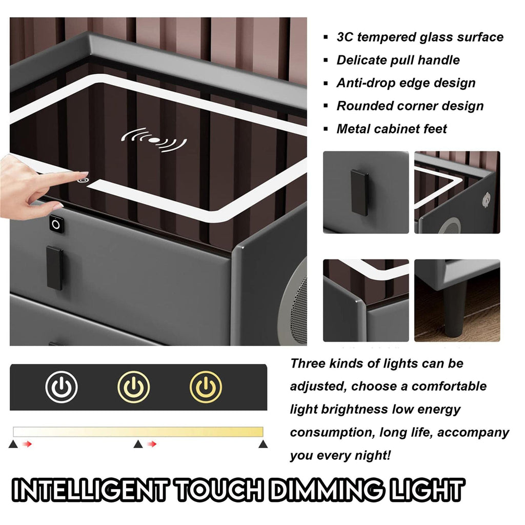 White 3 Drawer Smart Nightstand with Wireless Charging Y2503